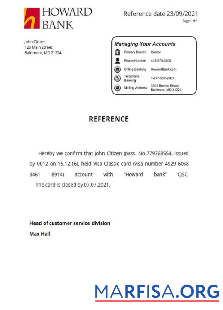 Realistic USA Howard closure reference real example
